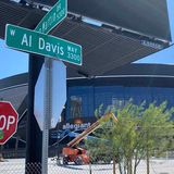 Al Davis Way street sign installed near Allegiant Stadium