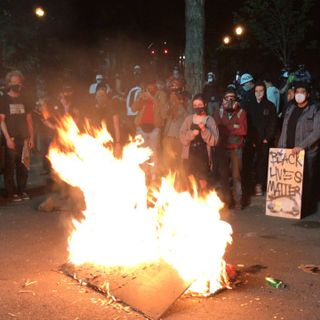 Bonfires end 64th night of Portland protests after peaceful gatherings