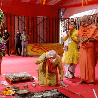 At Site Of Razed Mosque, India's Modi Lays Foundation For Controversial Hindu Temple