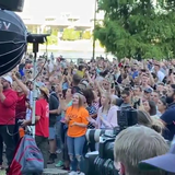 Prayer service draws crowd to Portland's waterfront park, few people wearing masks