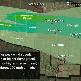 National Weather Service estimates peak derecho wind of 130 mph