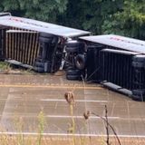 Overturned semi carrying hazardous materials causes traffic backups on I-39 near Poynette