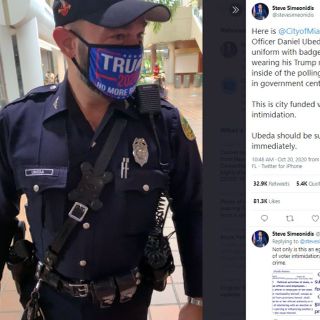 Uniformed Miami officer to be disciplined for wearing Trump mask at polling place