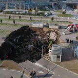 Huge sinkhole opens up outside Italian hospital