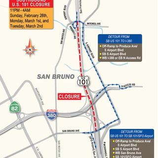 Portions of Highway 101 near SFO to be closed overnight for sign work