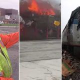 EXCLUSIVE: Video shows truck hit by train in Oakland, bursting into flames