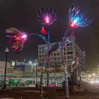 2-story tall metal flowers that move based on current weather now on display in Silver Spring - WTOP News