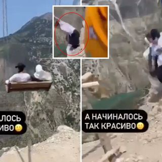 Two women fall off swing on edge of cliff when chain snaps - and SURVIVE