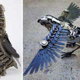 Vintage Typewriters Are Reassembled into Amazing Metallic Bird Sculptures by Jeremy Mayer