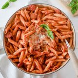 One Pot Penne alla Vodka with Spicy Andouille • Aimee's Pretty Palate