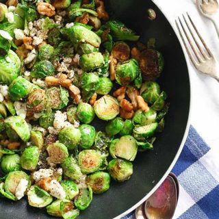 Pan-Fried Blue Cheese Brussel Sprouts with Walnuts