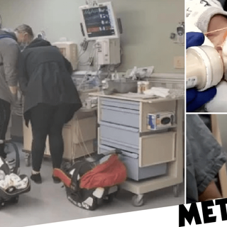 Moment parents meet newborn twins for first time 2 weeks after getting Covid-19