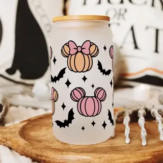 Spookily Adorable Mickey And Minnie Pumpkin Glass Tumbler For Your Iced Coffee! | Chip and Company