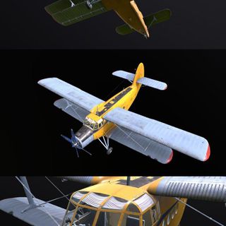 An-2 3D PBR 3D model old russian biplane flying in sky Low-poly 3D model