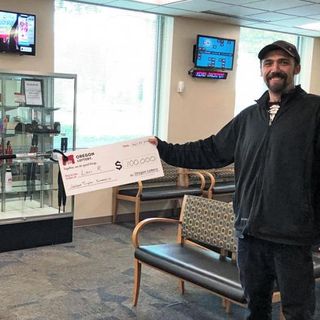 Pulling an all-nighter to help wife leads man to $100,000 lottery jackpot