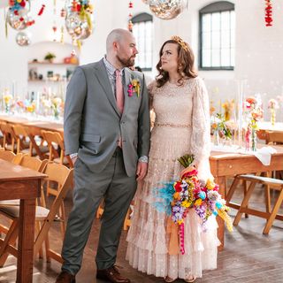 The Bride Wore A Blush Dress For This Colorful Disco Dinner Wedding in Providence, Rhode Island