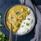 Slow Cooker Red Lentil & Chickpea Curry with Potatoes & Peas