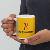 White glossy quality ceramic mug with custom artwork and King Ryan Radio brand | King Ryan Radio