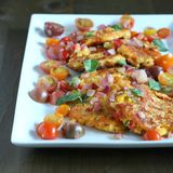 Cheesy Sweet Corn Fritters with Sauteed Tomatoes