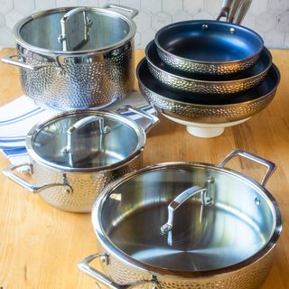 Blue Jean Chef® 9-Piece Hammered Clad Cookware Set | Blue Jean Chef - Meredith Laurence