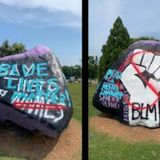 Support for Black Lives Matter painted on Ardrey Kell spirit rock, defaced days later