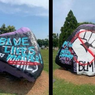 Support for Black Lives Matter painted on Ardrey Kell spirit rock, defaced days later