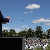 Trump defends slow ramp descent after West Point commencement speech