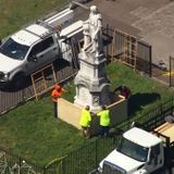 Crews Cover South Philadelphia Columbus Statue, Crowd Rallies for Police Capt.