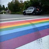 Cops say tire mark on rainbow pride crosswalk is 'gesture of hate' — and get mocked mercilessly after identifying driver they believe left it